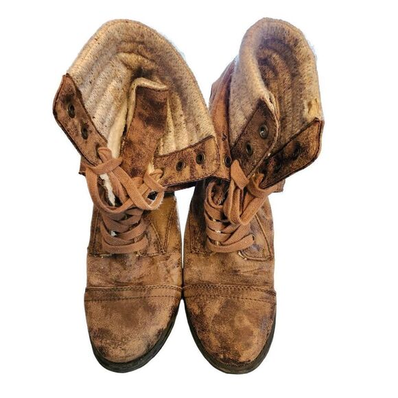 ROXY Riley Brown Lace Up Fold Over Combat Ankle Boots Shoes Size 9 - Picture 2 of 5